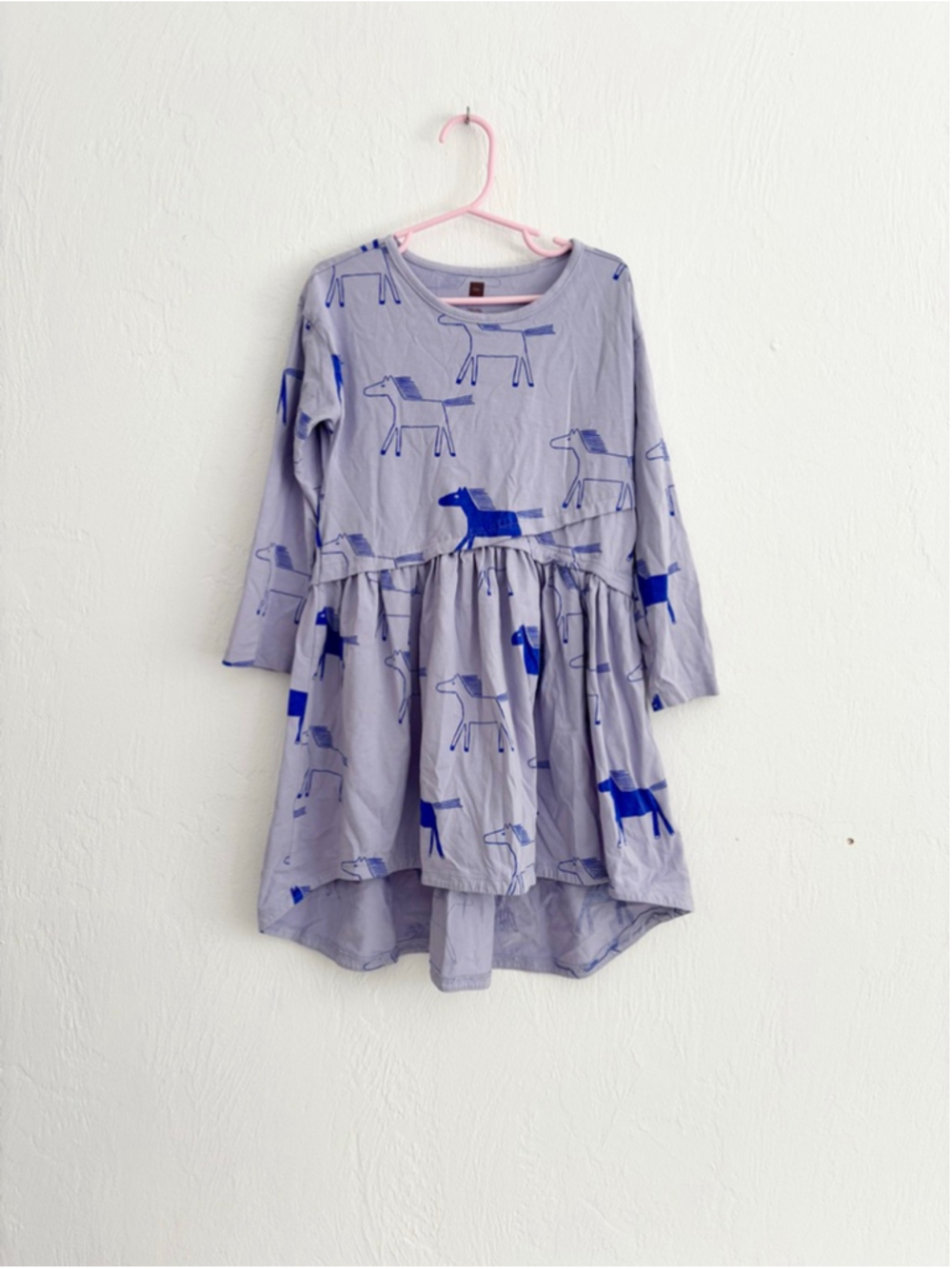 Girls Tea Collection Casual Dress Size 6 Lavender Blue Horse Print Cotton